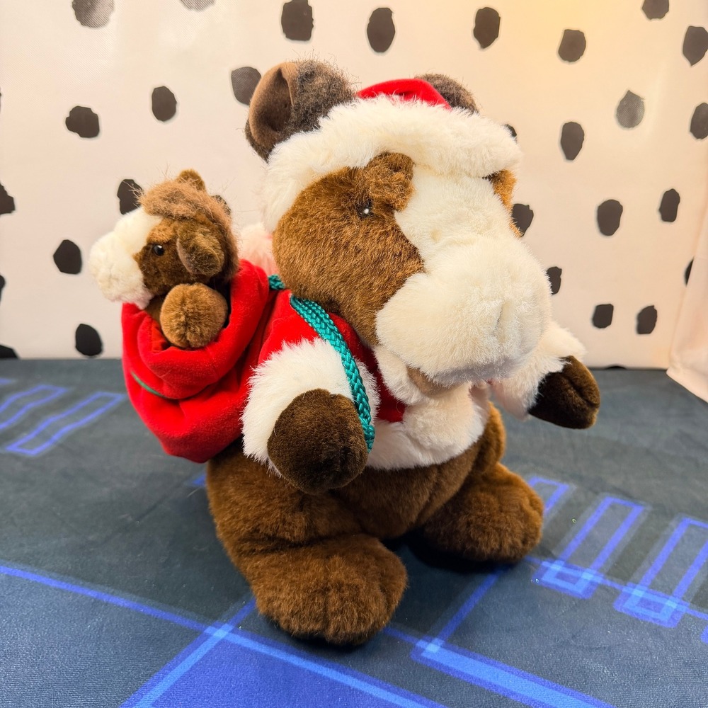 Vtg 1999 Plush Creations Christmas Horse Plush Santa Suit Foal in Toy Sack 11"